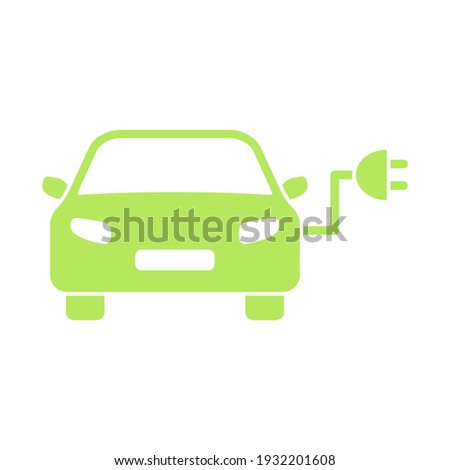 Electric car icon. ECO green vehicle symbol. Auto vector illustration isolated on white background.