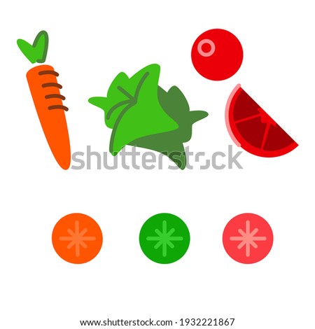 Set of different vegetables. Cut vegetables simple graphics.