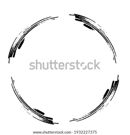 Round grunge frame isolated on white background. Black circle ink border. Vector illustration. Royalty-Free Stock Photo #1932227375