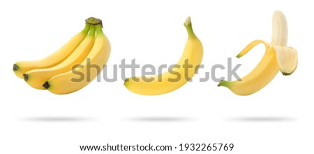 Set with delicious ripe bananas on white background. Banner design Royalty-Free Stock Photo #1932265769