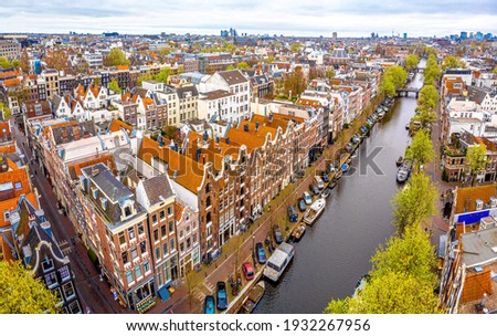 Aerial view of Amsterdam in the early spring, Netherlands