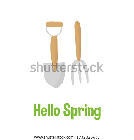 Gardening and spring set hand drawn elements - garden tools. For greeting card, party invitation, poster, tag, sticker kit. Vector illustration