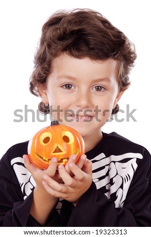 Portrait of boy dressed of skeleton in Halloween