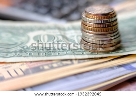 Banknote and coin on table and Money business concept