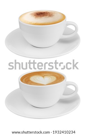 Side view coffee cup collection, coffee cup assortment with shape sign collection isolated on white background. Save with clipping path Royalty-Free Stock Photo #1932410234