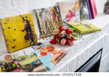Canvas print with flowers. Stretched canvas on frame. Summer landscape photography. Photo printed on canvas