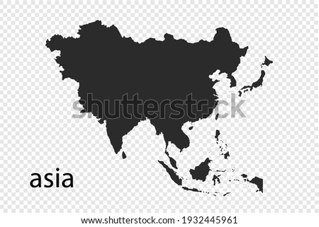 asia map vector, black color. isolated on transparent background Royalty-Free Stock Photo #1932445961