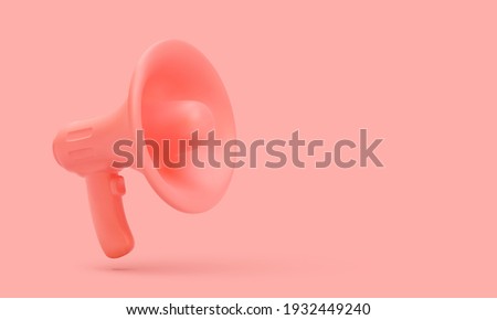 3d realistic red plastic megaphone on red background. Vector illustration