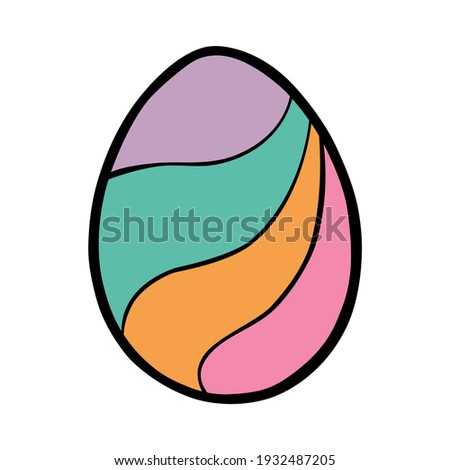 Colorful Doodle Easter Egg with wavy line on white silhouette. Hand drawn cartoon style, decoration for any design. Vector illustration of kid and holiday.