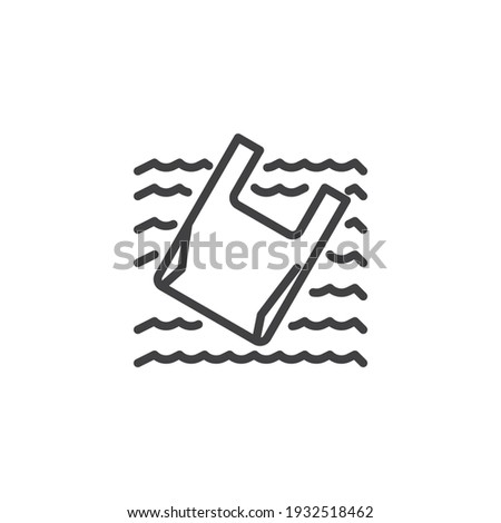 Plastic bag floating in sea line icon. linear style sign for mobile concept and web design. Plastic water pollution outline vector icon. Symbol, logo illustration. Vector graphics