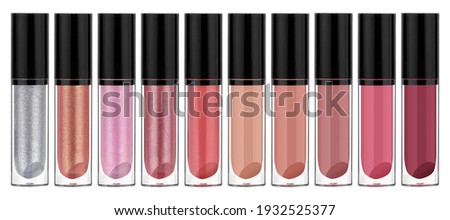 Lip gloss set with glitter particles or plain color, isolated on white background, clipping path included Royalty-Free Stock Photo #1932525377