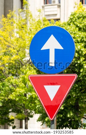 Yield And One Way Only Traffic Signs