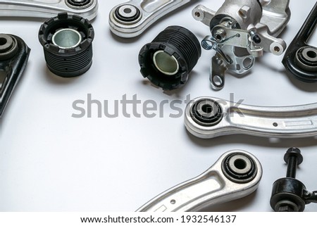 Car parts. Set of new metal car part. Auto motor mechanic spare or automotive piece isolated on white background. Technology of mechanical gear Royalty-Free Stock Photo #1932546137
