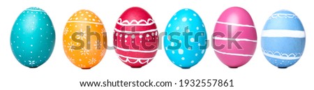 Collage of easter eggs on white background