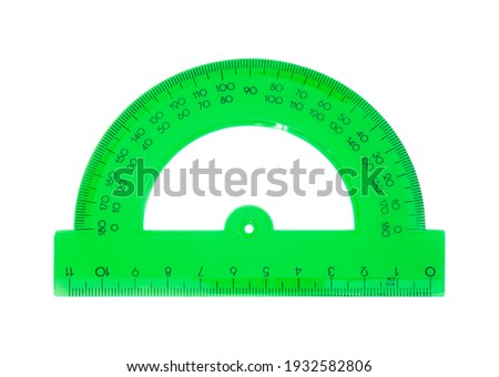 Green protractor for measuring angle isolated on white background. Design element with clipping path