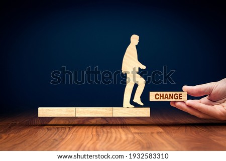 Change is your chance motivational concept. Mentor motivate to change and to take opportunity in post covid-19 era after pandemic, flat lay top down view design. Royalty-Free Stock Photo #1932583310