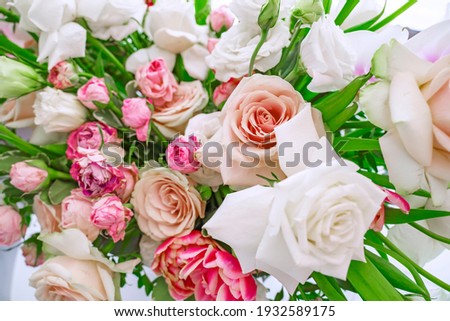 Photo of floral wall. Flowers wedding decoration