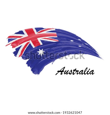 Watercolor painting flag of Australia. Hand drawing brush stroke illustration