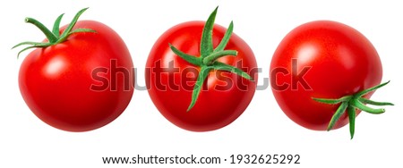 Tomato isolate. Tomato on white background. Tomatoes top view, side view. With clipping path. Royalty-Free Stock Photo #1932625292