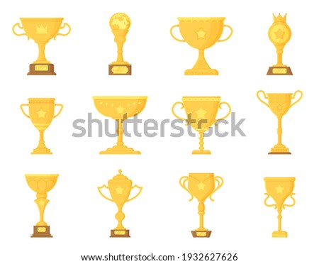 Sport winner trophy elements set. Golden prize. Championship cup, triumph goblet concept. Royalty-Free Stock Photo #1932627626