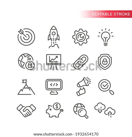 Seo line vector icon set. Search engine optimization, website symbols. Web business outline icons, editable stroke. Royalty-Free Stock Photo #1932654170
