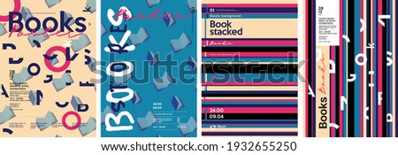 Books. Book-themed posters. Set of vector illustrations. Stylized stack of books. Background on the theme of learning or education. Postcard, poster or cover.