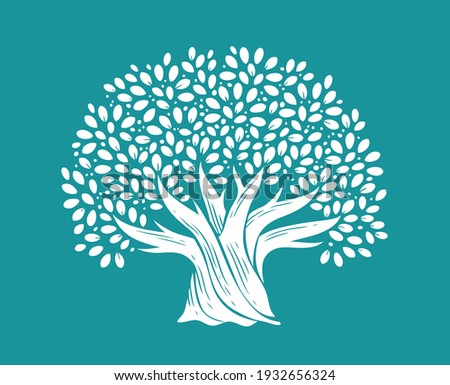 Tree with leaves in decorative style. Nature concept vector illustration