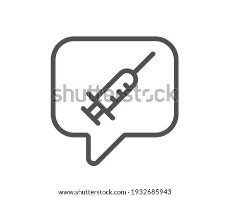 Vaccine message line icon. Vaccination syringe sign. Jab symbol. Quality design element. Linear style vaccine message icon. Editable stroke. Vector Royalty-Free Stock Photo #1932685943