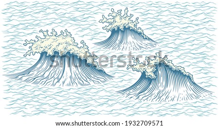 Sea waves. Art detailed editable illustration. Vector vintage engraving. Isolated on white background. 8 EPS