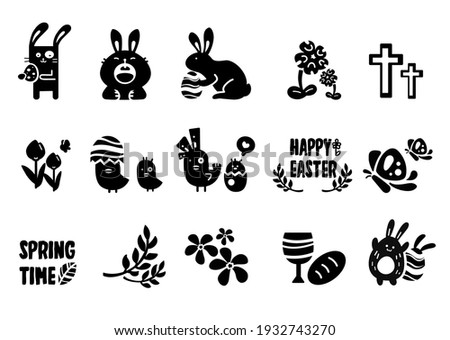 Set of Easter black isolated vector icon. Happy Easter.