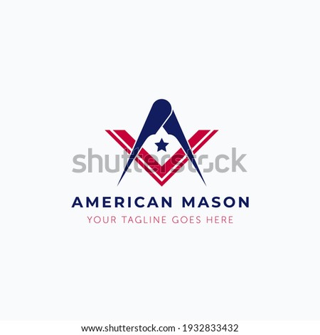 Vector illustration of masonry tool with american flag color logo design