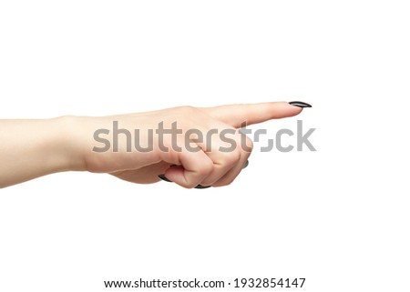 Female hand with black nails manicure. Isolated on white background.