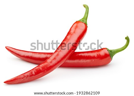 Hot chili peppers. Peppers chili full macro shoot food ingredient on white isolated. Clipping path hot chili peppers Royalty-Free Stock Photo #1932862109