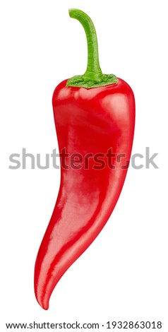 Chili Clipping Path. Ripe pepper chili isolated on white background with clipping path. Chili vegetable macro studio photo Royalty-Free Stock Photo #1932863018