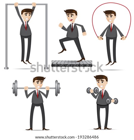 illustration of cartoon businessman exercise set in healthy lifestyle concept