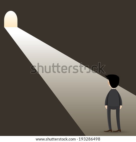 illustration of cartoon businessman with tunnel light