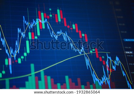 Stock Market Chart on Blue Background. share drop down and stock up Royalty-Free Stock Photo #1932865064