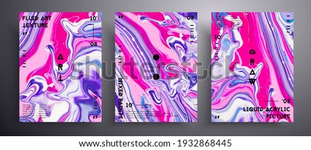 Abstract liquid placard, fluid art vector texture set. Beautiful background that can be used for design cover, poster, brochure and etc. Pink, lavender and white universal trendy painting backdrop.