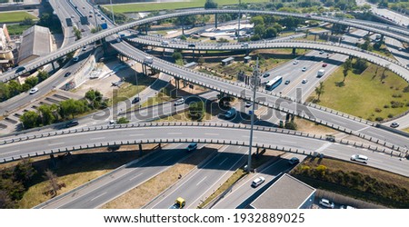 Aerial view of high-level highway interchange in Barcelona, Spain