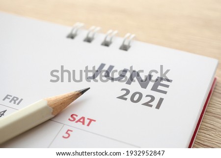 June month on 2021 calendar page with pencil business planning appointment meeting concept Royalty-Free Stock Photo #1932952847