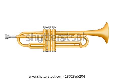 Vector Gold Trumpet. Musical instrument. 3D effect vector Royalty-Free Stock Photo #1932965204