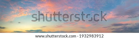 Huge Panoramic view of  Sunset  Sunrise Sundown Sky with colorful clouds, long panorama, crop it Royalty-Free Stock Photo #1932983912