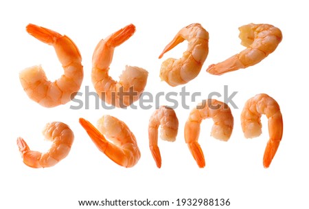 A set of boiled prawns. Isolated on a white background Royalty-Free Stock Photo #1932988136