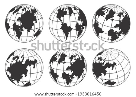 Earth globe vector icons set isolated on a white background.