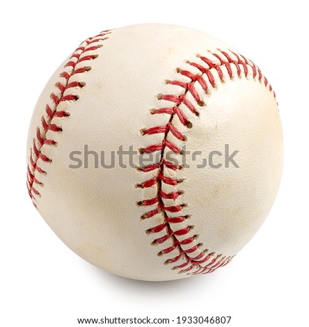 Used Baseball with seams showing isolated on white background. Clipping path Royalty-Free Stock Photo #1933046807