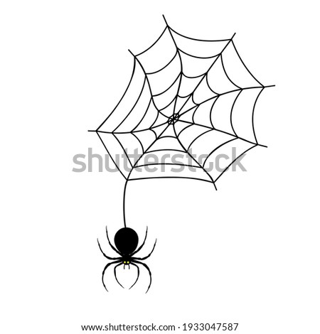 Vector hand drawn illustration of spider web with doodle style isolated on white background. Design for Halloween, seasonal design, textile or greeting card.
