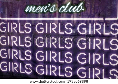 bright inscription the inscription on the billboard - girls, men's club