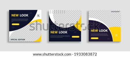 Sosial media post with yellow and black background. For internet ads, web and digital promotion. Vector illustration