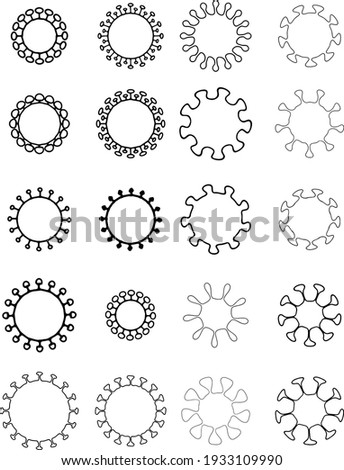 Set of coronavirus icons. Black and white line art. Vector.