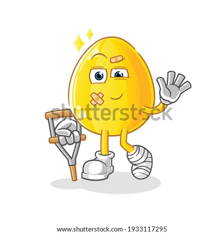Golden egg sick with limping stick character. cartoon mascot vector